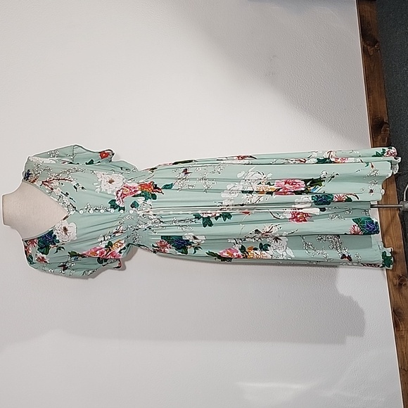 Amzplus Dress Floral Smocked Boho Tassled Tie Front Maxi Green Plus Size 3XL - Picture 6 of 15